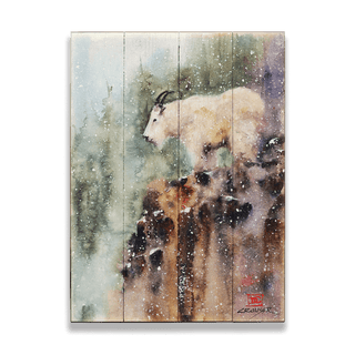 Mountain Goat in the Snow - Wood & Metal Wall Art