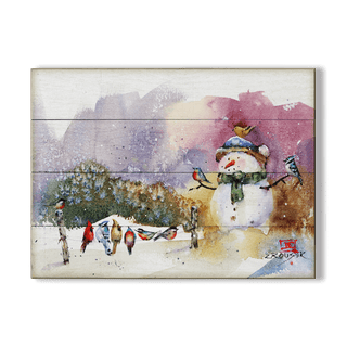Snowman and Songbirds - Wood & Metal Wall Art