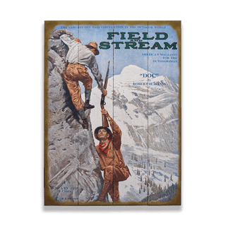 Field & Stream Cover January 1919 - Wood & Metal Wall Art showing vintage hunters climbing snowy mountain cliff.