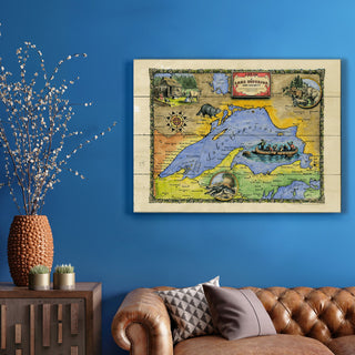 Lake Superior: Illustrated Map - Wood & Metal Wall Art by Lisa Middleton