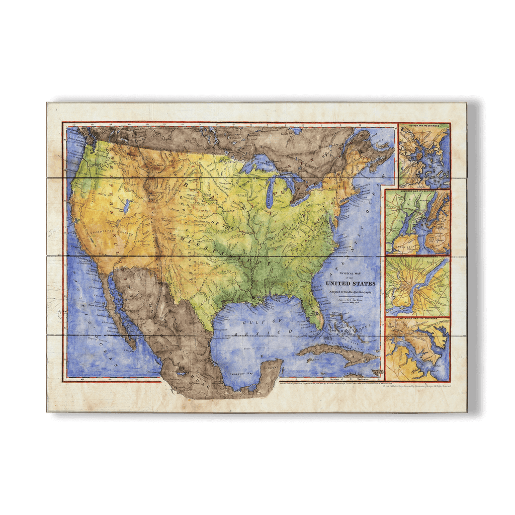 Vintage Map of the United States - Wood & Metal Wall Art – Old Wood Signs