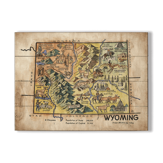 Wyoming Heritage Map: Illustrated Map - Wood & Metal Wall Art Wood & Metal Wall Art Lisa Middleton Wood 23" x 17"