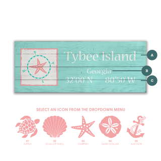 Coastal Compass Side Box: Teal - Wood & Metal Wall Art Wood Joanne Murphy