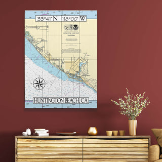 Huntington Beach, CA Area Chart - Wood & Metal Wall Art Joanne Murphy