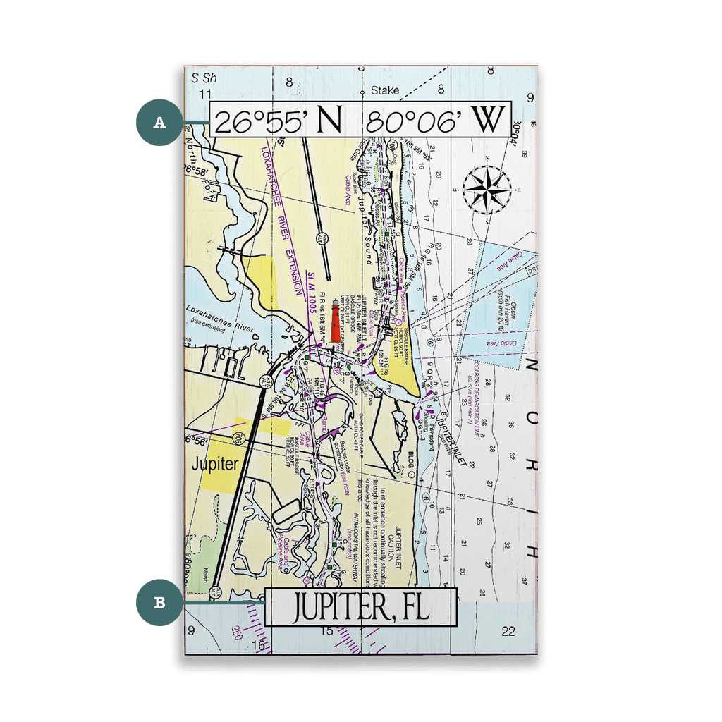 Jupiter, FL, Area Chart - Wood & Metal Wall Art – Old Wood Signs
