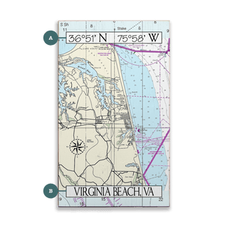 Virginia Beach, VA, Zoomed In Area Chart - Wood & Metal Wall Art Joanne Murphy