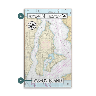 Vashon Island, WA, Area Chart - Wood & Metal Wall Art Joanne Murphy