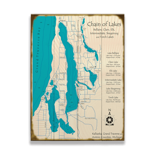 Chain of Lakes in Kalkaska, Grand Traverse, and Antrim Counties, Michigan- Wood & Metal Wall Art