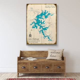 Lake Chatuge, North Carolina & Georgia - Wood & Metal Wall Art Lake Art