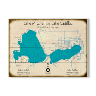 Lake Mitchell and Lake Cadillac, Wexford County, Michigan - Wood & Metal Wall Art Lake Art