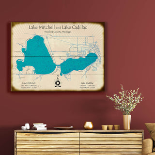 Lake Mitchell and Lake Cadillac, Wexford County, Michigan - Wood & Metal Wall Art Lake Art