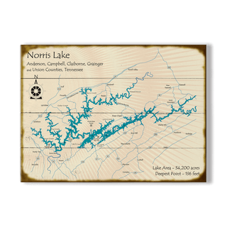 Norris Lake, Tennessee - Wood & Metal Wall Art Lake Art