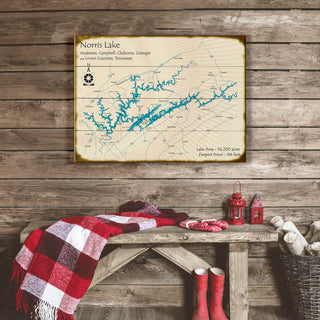 Norris Lake, Tennessee - Wood & Metal Wall Art Lake Art