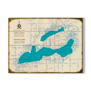 Lake Como and Lake Geneva, Wisconsin - Wood & Metal Wall Art Wood by Lake Art