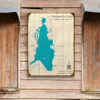 Nagawicka Lake, Wisconsin - Wood & Metal Wall Art by Lake Art