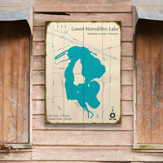 Lower Nemahbin Lake, WI - Wood & Metal Wall Art Lake Art