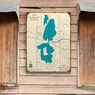 Upper and Lower Nemahbin Lake, WI - Wood & Metal Wall Art Lake Art