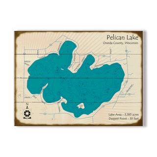 Pelican Lake, Oneida County, WI - Wood & Metal Wall Art Wood Lake Art