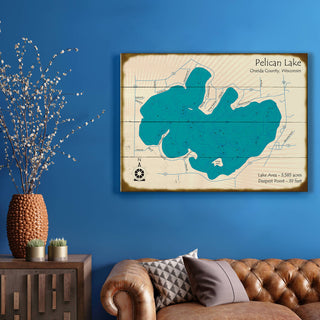 Pelican Lake, Oneida County, WI - Wood & Metal Wall Art Lake Art