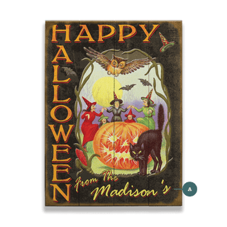 Happy Halloween, Witches and Black Cat - Wood & Metal Wall Art Meissenburg Designs