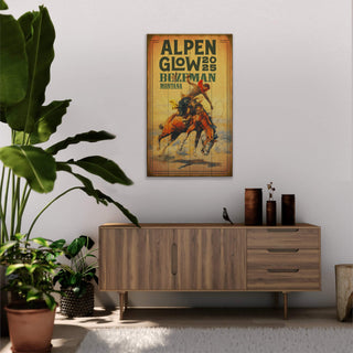 Rodeo Bronc Rider: Alpenglow Festival - Wood & Metal Wall Art Alpenglow Festival
