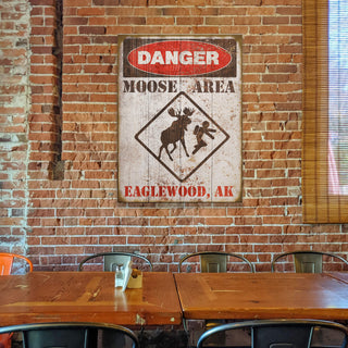Moose Warning Sign - Wood & Metal Wall Art Meissenburg Designs