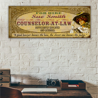 Legal Office - Counselor-at-Law: Female (Personalized) - Wood & Metal Wall Art by Meissenburg Designs
