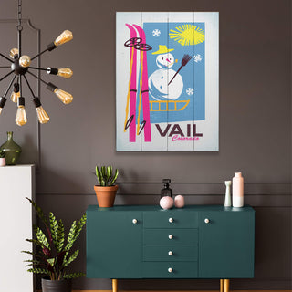Neon Skis Snowman - Wood & Metal Wall Art