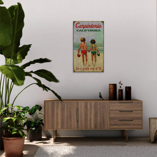 Children Holding Hands at the Beach - Wood & Metal Wall Art
