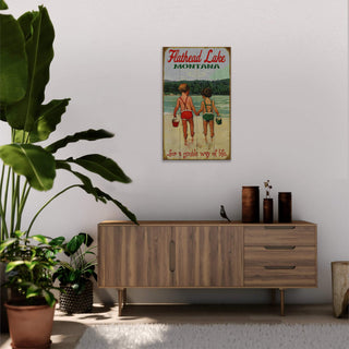 Children Holding Hands at the Lake - Wood & Metal Wall Art