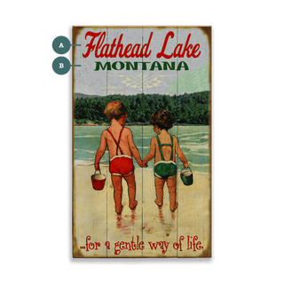 Children Holding Hands at the Lake - Wood & Metal Wall Art