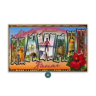Hawaii State Postcard - Wood & Metal Wall Art