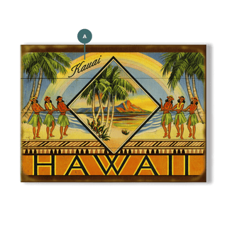 Hawaii Hula State Postcard - Wood & Metal Wall Art