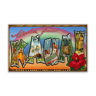 Hawaii State Postcard: Kauai - Wood & Metal Wall Art