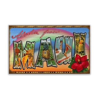 Hawaii State Postcard: Maui - Wood & Metal Wall Art