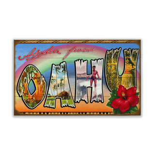 Hawaii State Postcard: Oahu - Wood & Metal Wall Art