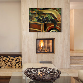 Great Escape: Bear Cubs in Vintage Woody Wagon - Wood & Metal Wall Art