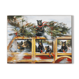 Christmas Bears in Woody Wagon - Wood & Metal Wall Art