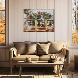 Christmas Bears in Woody Wagon - Wood & Metal Wall Art