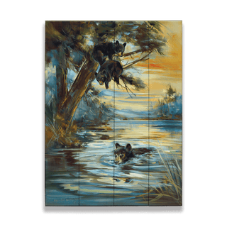 Bears Taking a Swim at the Lake - Wood & Metal Wall Art