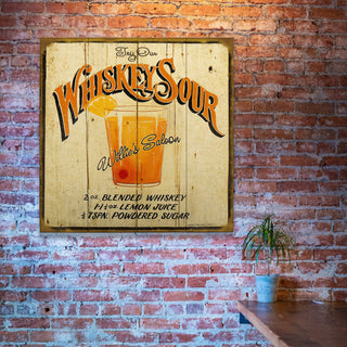 Vintage Cocktail Recipe: Whiskey Sour - Wood & Metal Wall Art