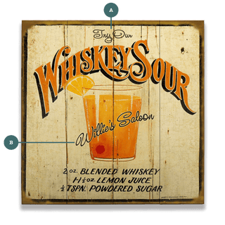Vintage Cocktail Recipe: Whiskey Sour - Wood & Metal Wall Art