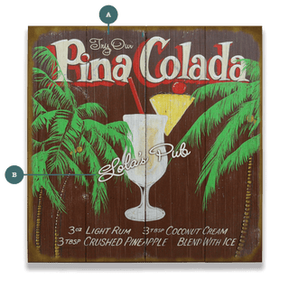 Vintage Cocktail Recipe: Pina Colada - Wood & Metal Wall Art