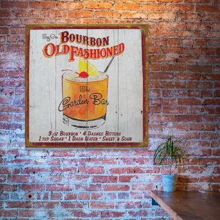 Vintage Cocktail Recipe: Bourbon Old Fashioned - Wood & Metal Wall Art