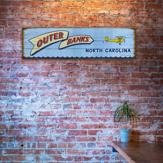 Vintage Airplane Over Water - Wood & Metal Wall Art