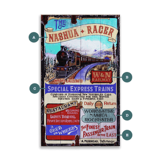 The Nashua Racer – Vintage Railway Sign - Wood & Metal Wall Art Out West Design