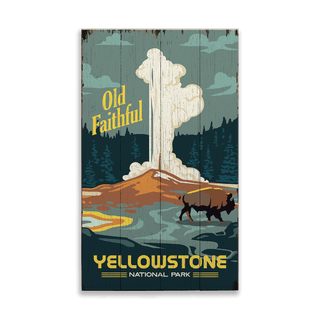 Old Faithful Yellowstone National Park - Wood & Metal Wall Art Wood Out West Design