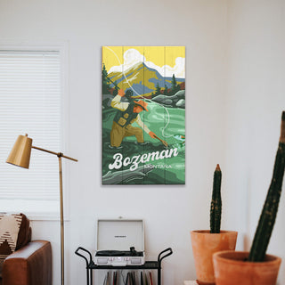 Vintage Fly Fishing River Scene: Smooth Finish - Wood & Metal Wall Art Out West Design