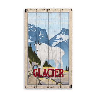 Mountain Goat at Glacier National Park: Distressed Finish - Wood & Metal Wall Art Out West Design