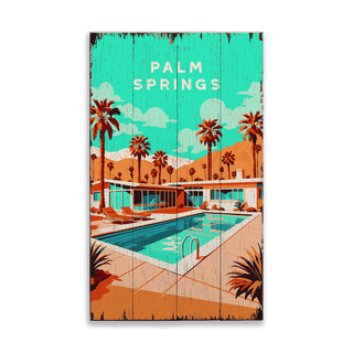 Palm Springs Pool Scene: Distressed Finish - Wood & Metal Wall Art Wood by Out West Design